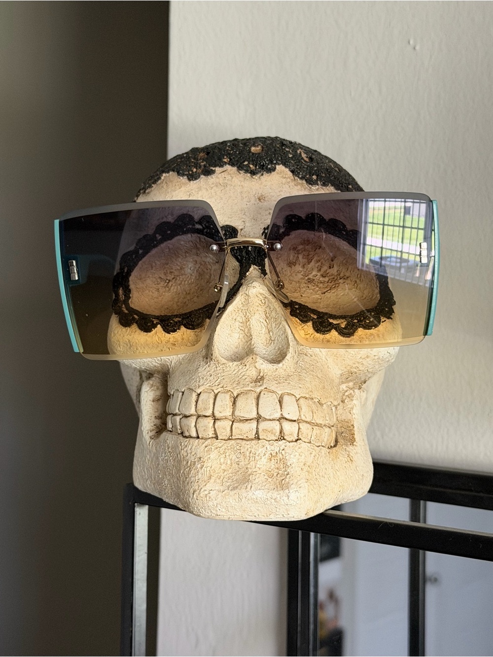 Oversized Gradient Shield Sunglasses in Teal and Brown